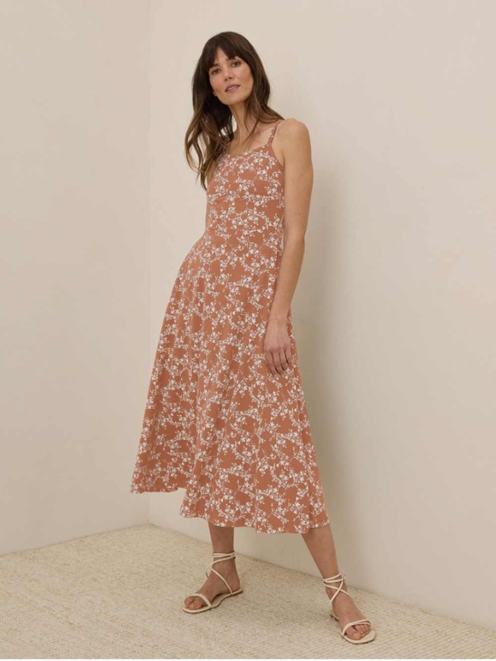 NEW Pact Women's Fit & Flare Midi Dress Bouquet Blooms Ochre